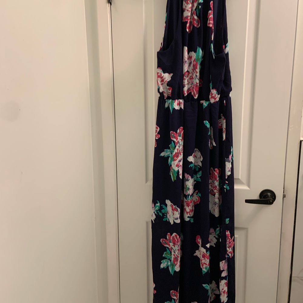 Blue and Pink Halter Maxi Sundress for Wedding Guest
